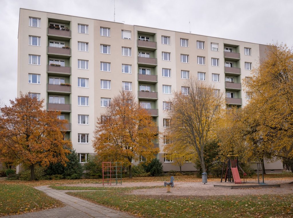 Felújított, szigetelt panelház ősszel
